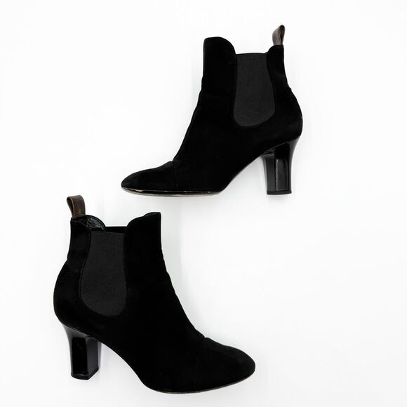 Louis Vuitton LV Monogram Ankle Boots Black Suede Heels EU 37 US 7 - Picture 9 of 14